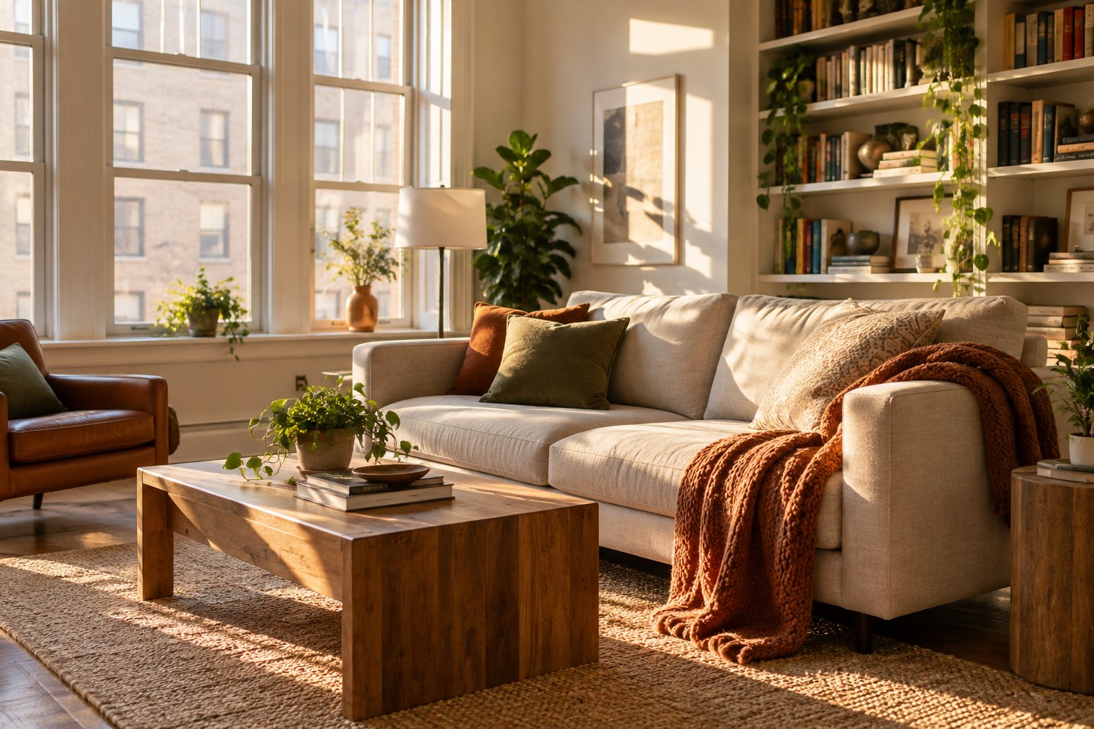 A cozy Philadelphia family room, illustrative